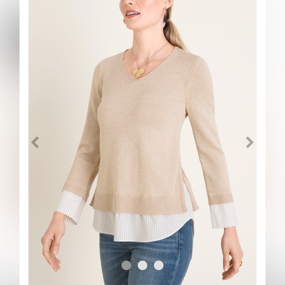 Chicos Layered Pullover Sweater Neutral Minimalist Work Casual